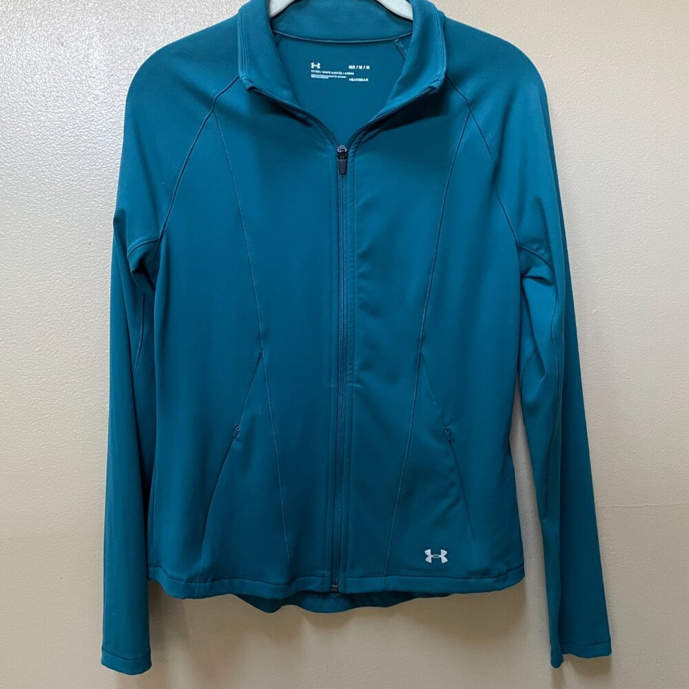 Under Armour Heat Gear Teal Fitted Full Zip Jacket Size M
